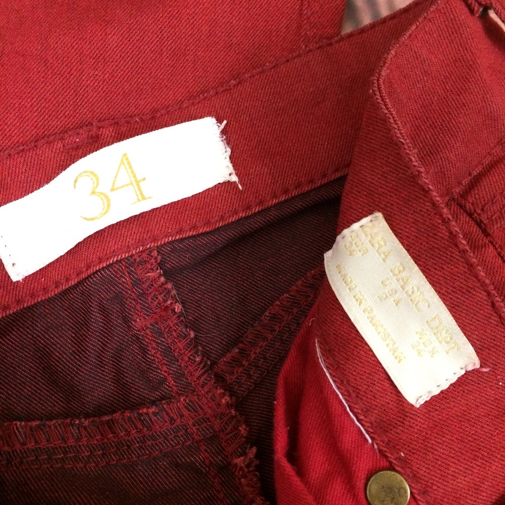 Zara Basic Dept Fire Red Skinny Jeans Zipper Leg - Picture 9 of 9